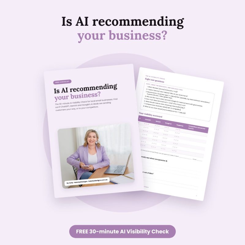 Free AI Visibility Check checklist and scorecard by Hatched Designs