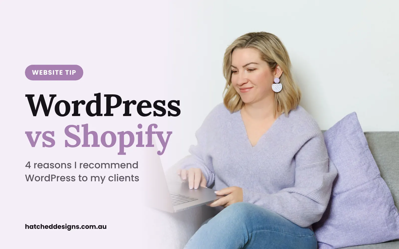 WordPress vs Shopify WordPress vs Shopify: Carly from Hatched Designs working on a laptop