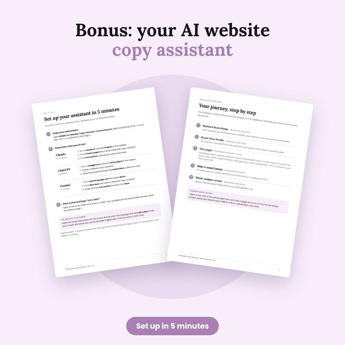 Bonus AI Website Copy Assistant setup guide for Claude, ChatGPT and Gemini