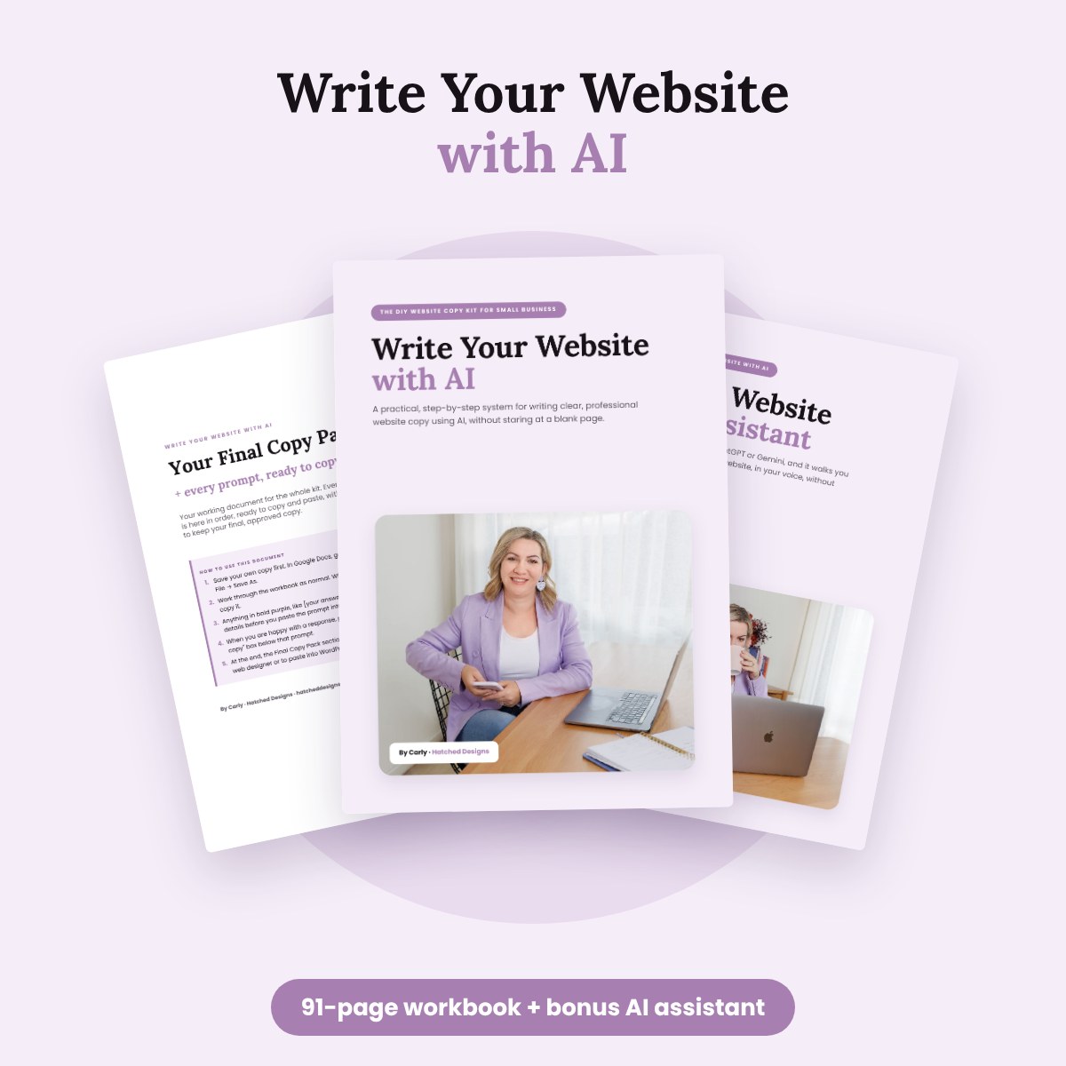 Write Your Website with AI workbook cover with the Final Copy Pack and bonus AI Website Copy Assistant guide